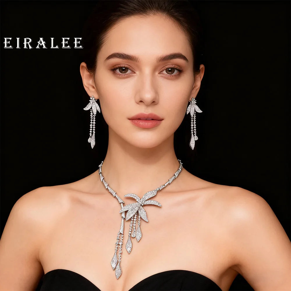 EIRALEE Wedding Party Zircon Flower Necklace Set Bridal Jewelry Women conjunto collar y pendientes conjuntos femininos elegantes