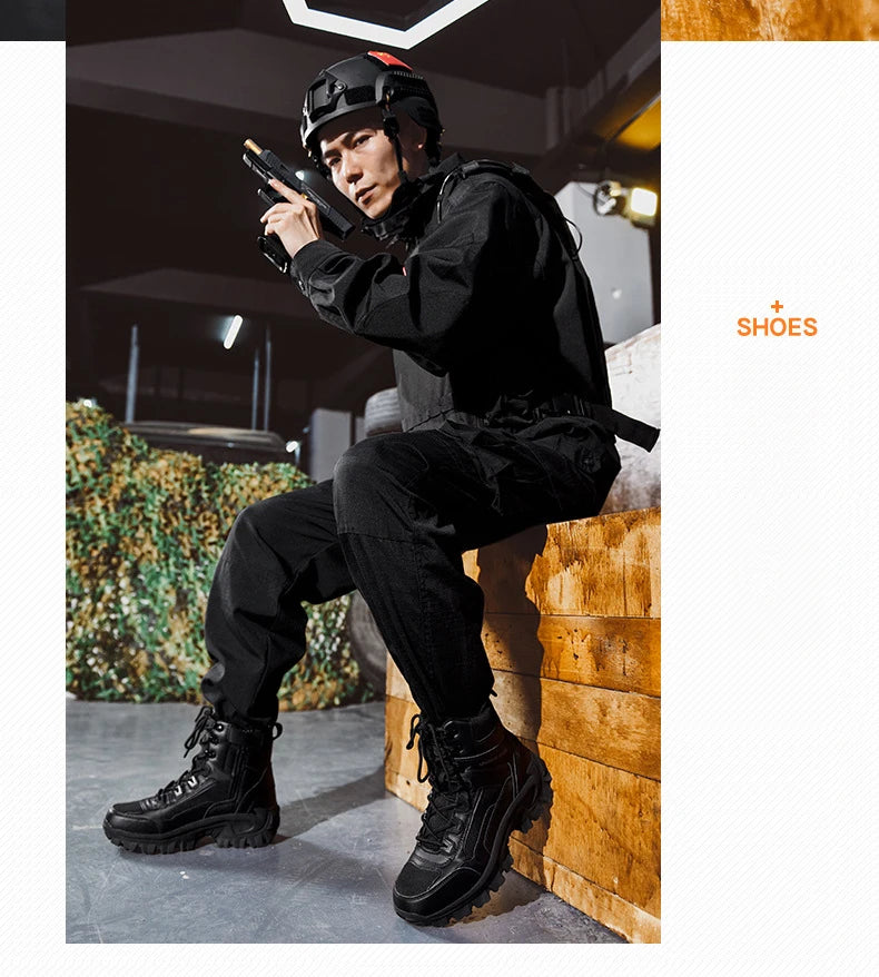 CHRLCK Men Non-Slip Hiking Shoes Combat Boots Wear-resistant Hiking Shoes Waterproof Mountaineering Trekking Boots Outdoor Sport