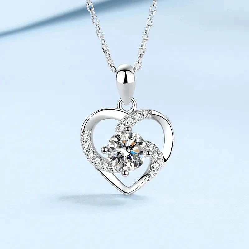 JoyceJelly 1CT Pass Tested Moissanite Heart Necklace for Women S925 Silver Gold Silver Color Diamond Pendant Birthday Party Gift