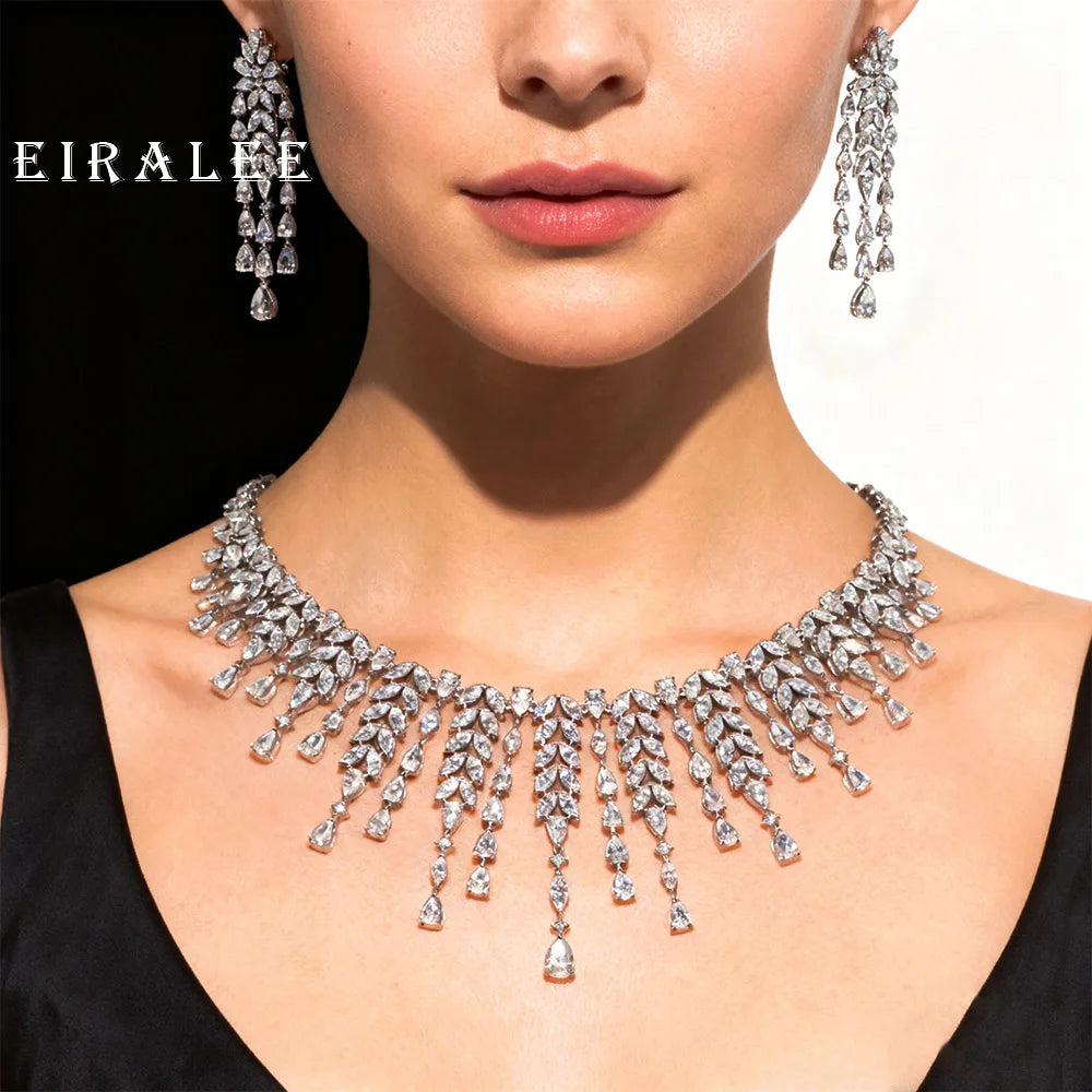EIRALEE African Bridal Jewelry Set Fashion Leaf Shape Fringe Zircon Necklace 2-piece Set Women's Wedding Party Accessories