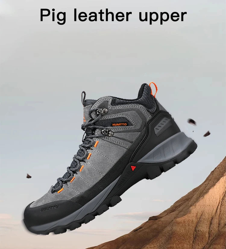 HUMTTO Hiking Shoes Men Trainers Outdoor Trekking Boots Mens Breathable Winter Men's Sports Shoes Leather Safety Work Sneakers