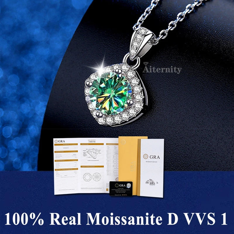 Silver 925 4 prong Moissanite Pendant Necklace For Women Trendy Design D Color VVS Pass Diamond Test Jewelry with box GRA