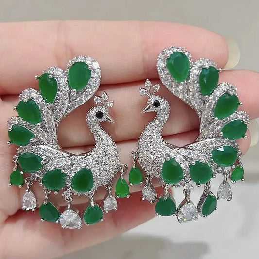 Bilincolor Fashion Peacock Green Tassel Earring for Women Wedding