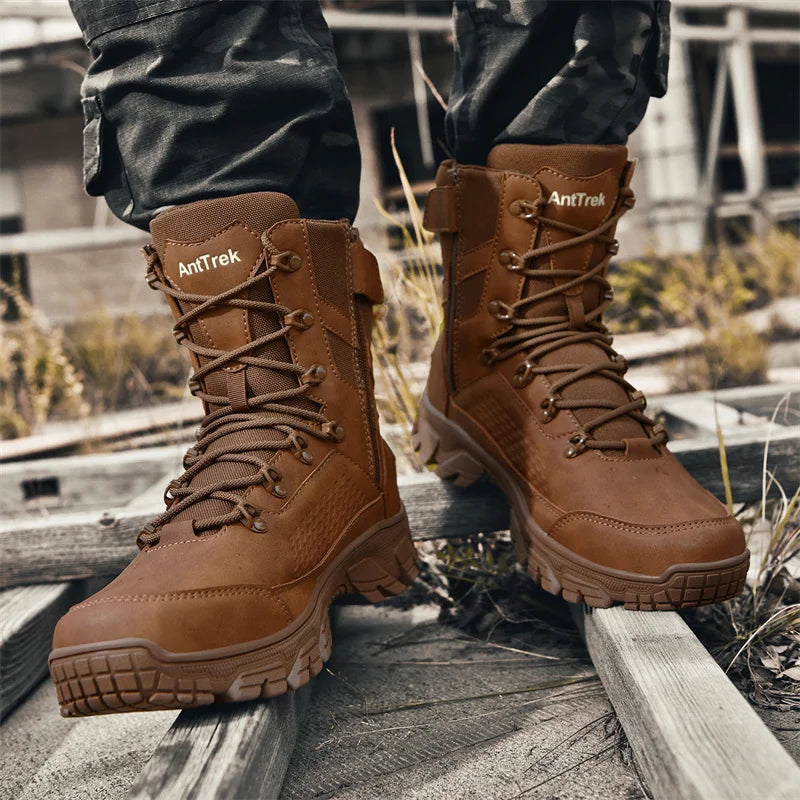 High Quality Fashion Brown Men's Hiking Boots Plus Size 46 Outdoor Tactical Boots Men Non-slip Trekking Boots for Men 2026