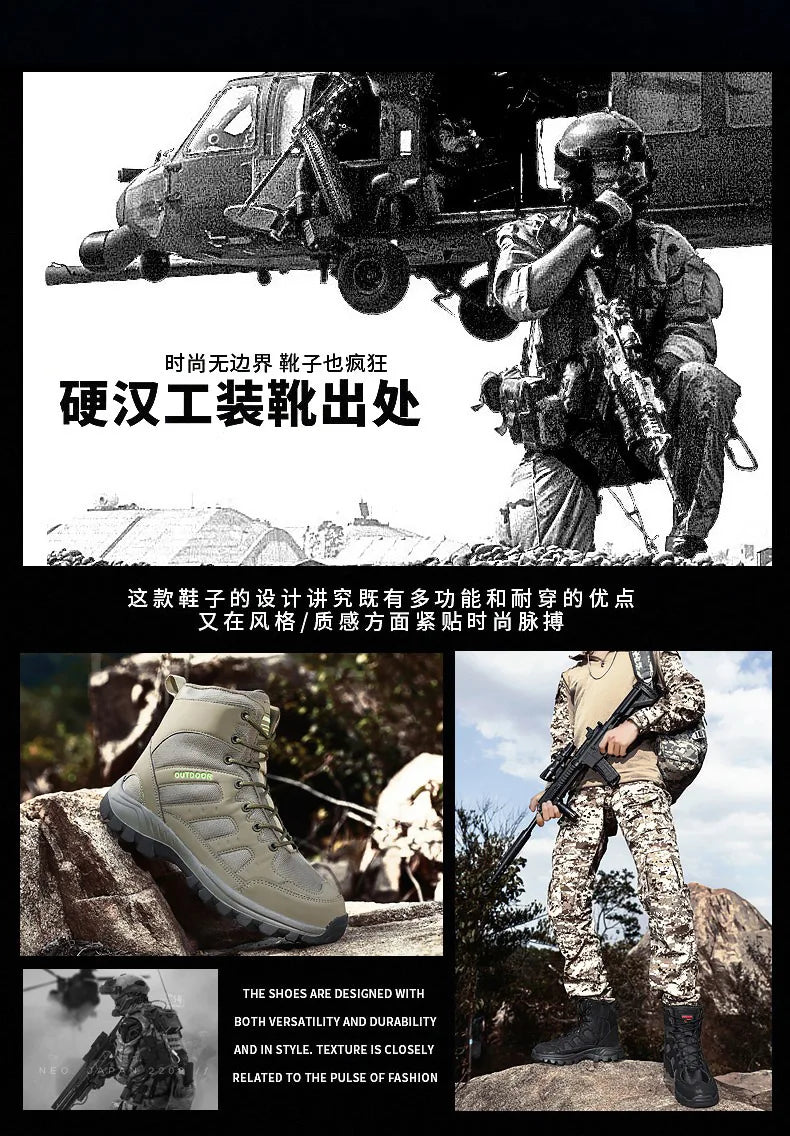 High-Top Men Hiking Boot Winter Outdoor Shoes Lace-Up Non-slip Sports Casual Trekking Boots Man Suede Warm Shoes Men Winter