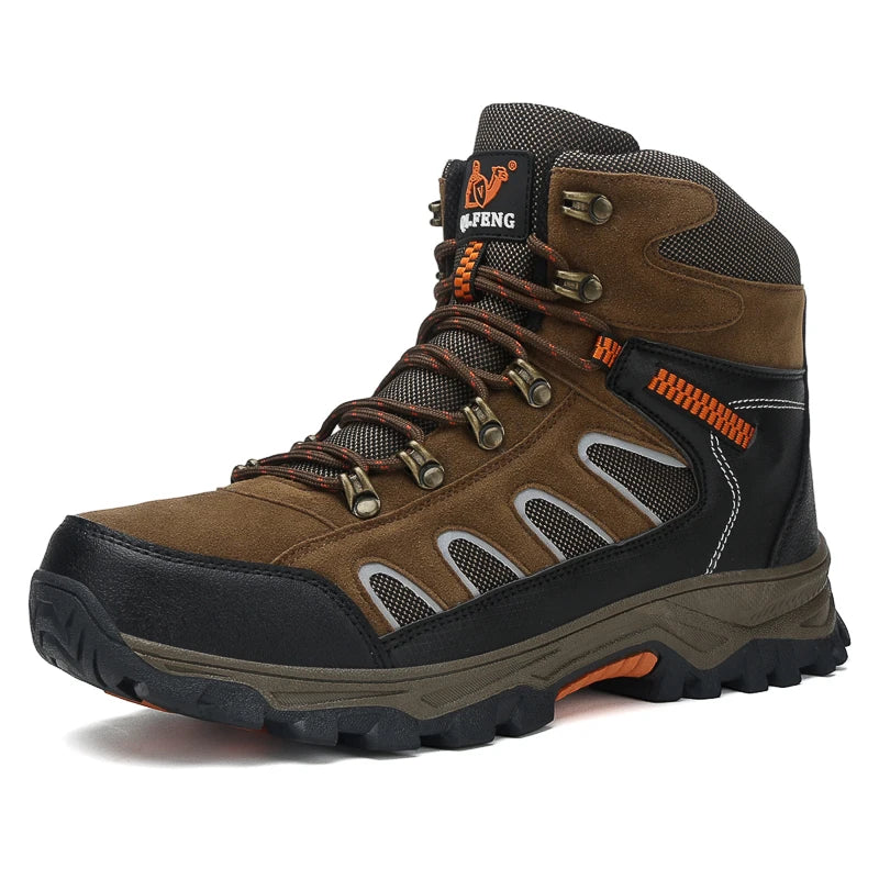Mens Trekking Boots Thick Soles Wear-resistant Suede Leather Breathe Lace Up Sneakers Winter Warmth Comfort Camping Hiking Shoes