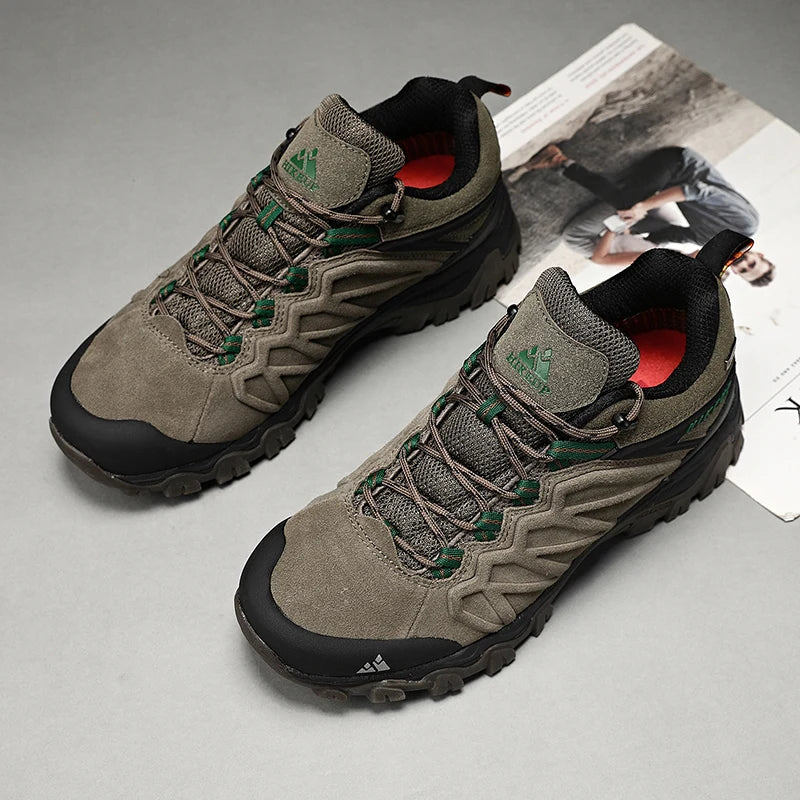 HIKEUP High Quality Leather Hiking Shoes Durable Outdoor Sport Men Trekking Leather Shoes Lace-Up Climbing Hunting Sneakers