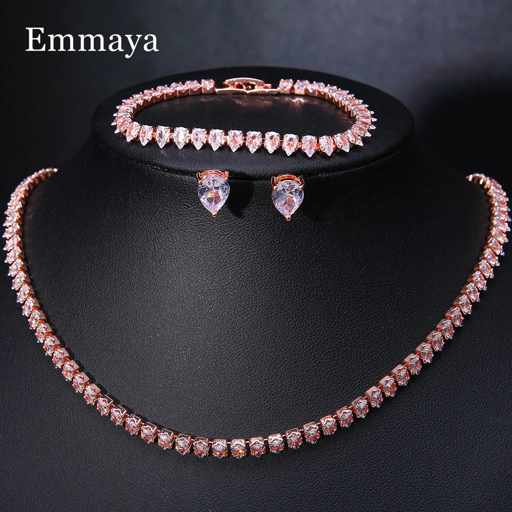 Emmaya Noble Cubic Zircon Jewelry Set Bridal Wedding Party For Female Fascinating Dress-Up Geometry Shape Elegant Ornament