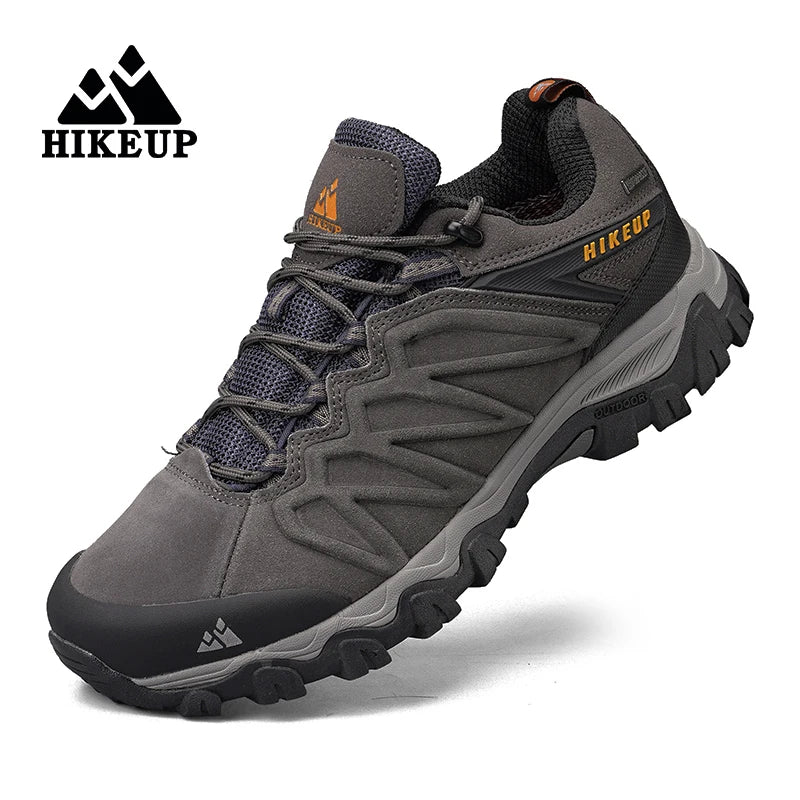 HIKEUP High Quality Leather Hiking Shoes Durable Outdoor Sport Men Trekking Leather Shoes Lace-Up Climbing Hunting Sneakers