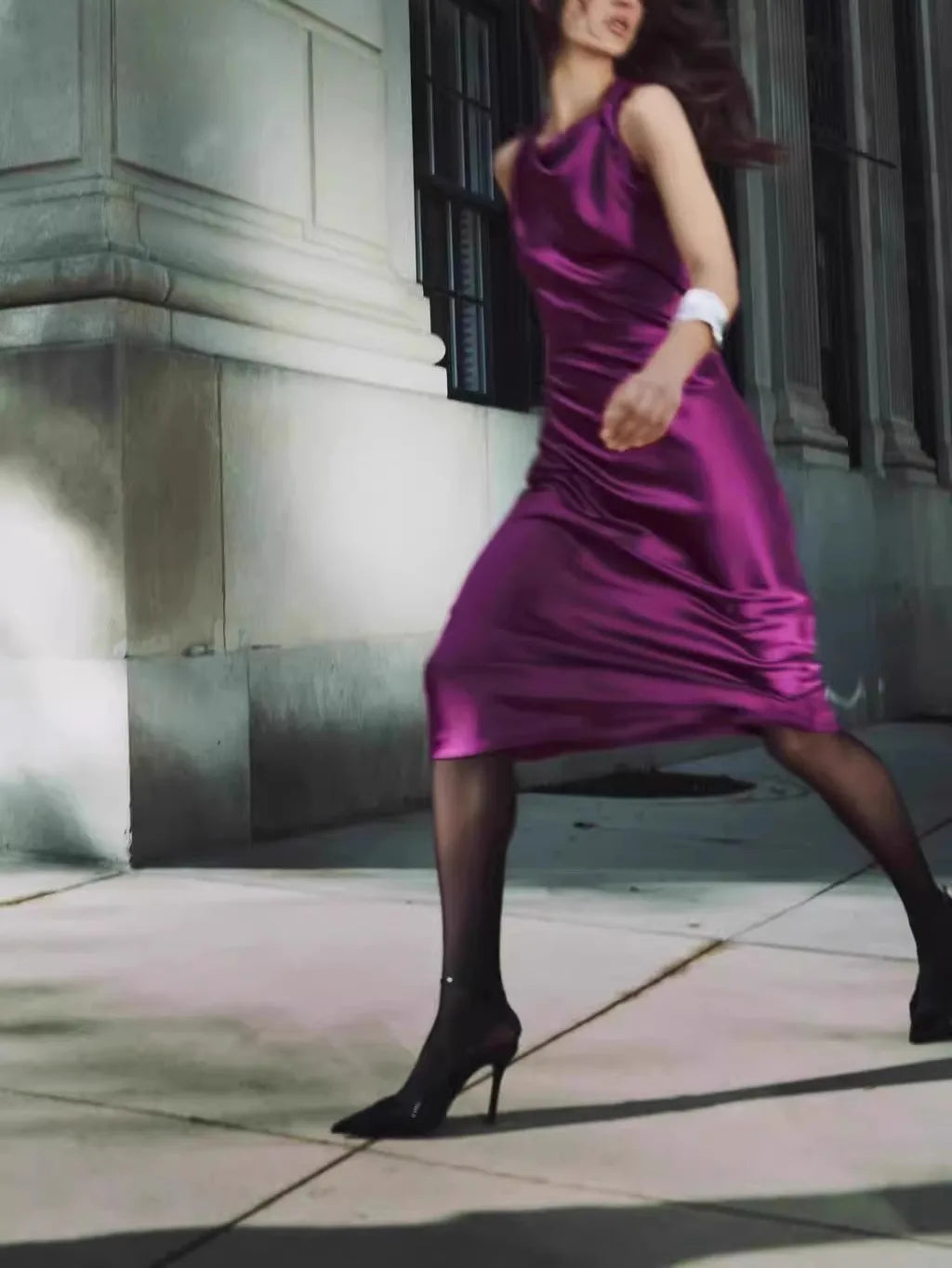 Early Autumn Silk Satin Texture Midi Dr High Waist A-Line Skirt No Sve round Ne Par Dr for Ladies in Their 20s