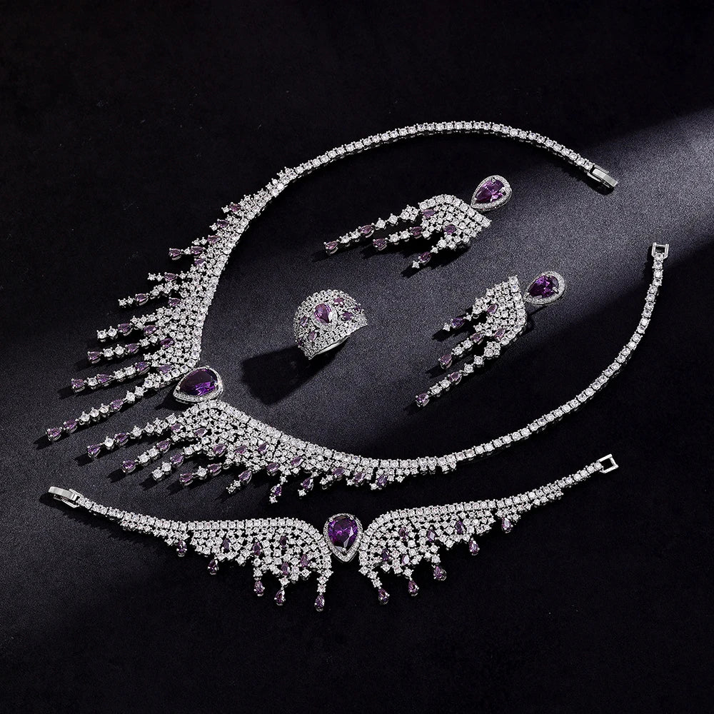 2024 New 4-piece Bridal Wedding Jewelry Set, Cubic Zirconia, Luxury Women's Jewelry, Women's Wedding Party Accessories