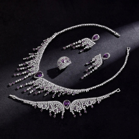 2024 New 4-piece Bridal Wedding Jewelry Set, Cubic Zirconia, Luxury Women's Jewelry, Women's Wedding Party Accessories