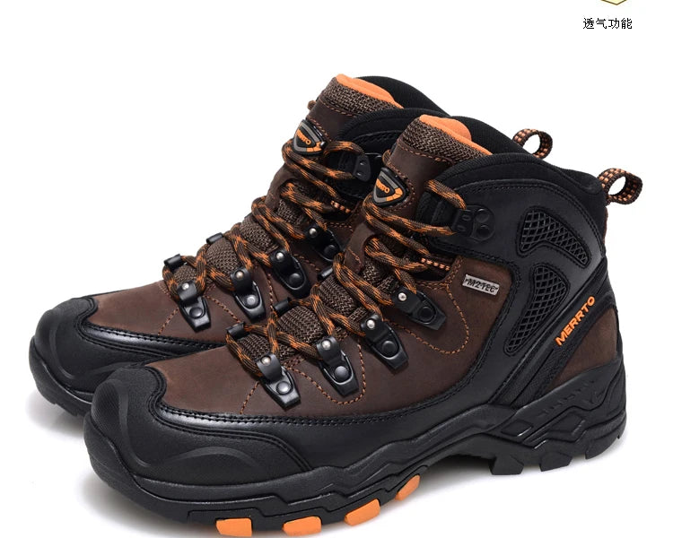 MERRTO cowhide Hiking shoes Men trekking boot mountian waterproof hunting Boots Male Sneakers Tactical Desert Combat Ankle Boots