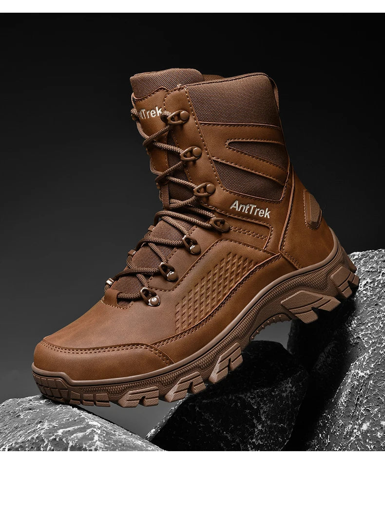 High Quality Fashion Brown Men's Hiking Boots Plus Size 46 Outdoor Tactical Boots Men Non-slip Trekking Boots for Men 2026