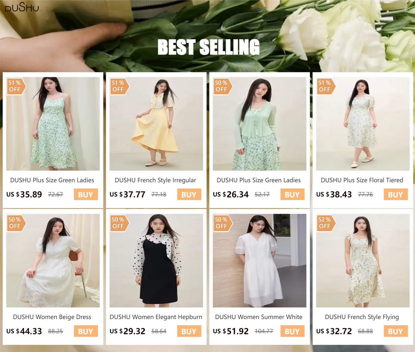 DUSHU Plus Size  2025 New Arrival Women's Choker Vest Dress with 3D Flower Brooch Stylish and Elegant Summer Dress 25DS82557