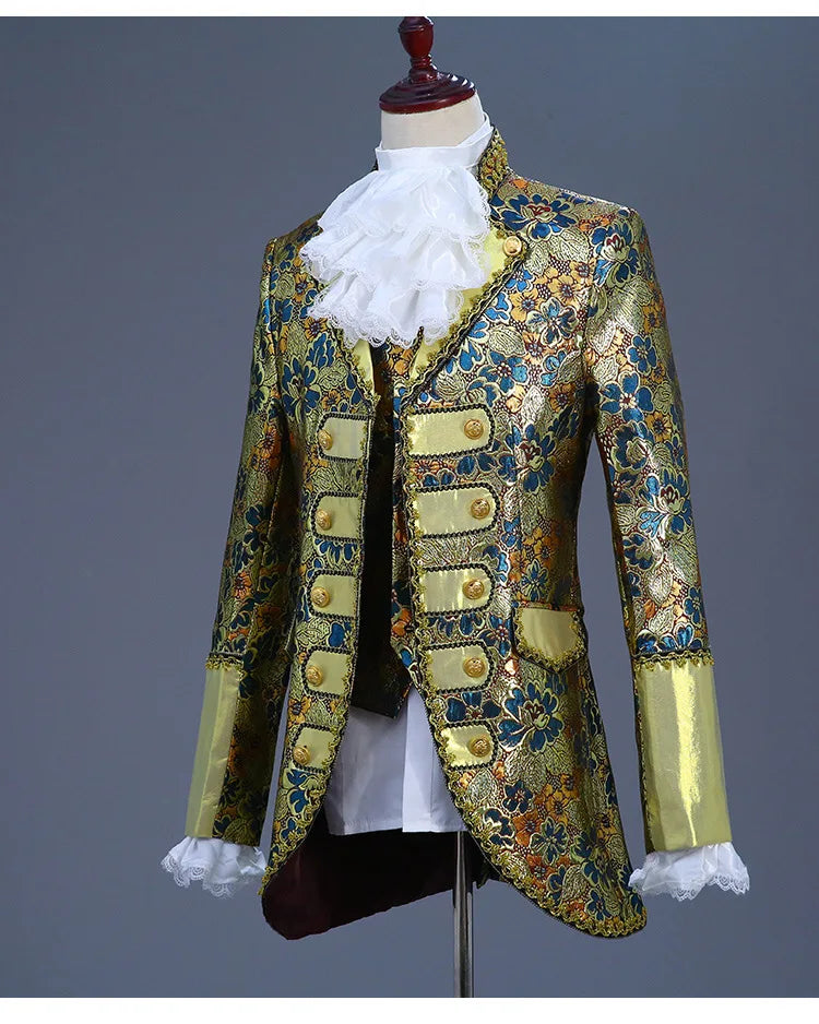 Palace Performance Dress Men Luxurious Jacquard Suits 2025 New Fashion Singer Pianist Stage Blazer Jacket and Pants with Vest