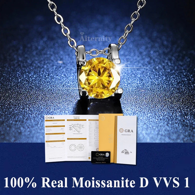 Silver 925 4 prong Moissanite Pendant Necklace For Women Trendy Design D Color VVS Pass Diamond Test Jewelry with box GRA
