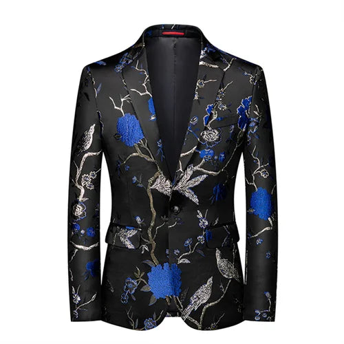New Men Fashion Trend Wedding Party Jacquard Suit Jacket Single-breasted Slim Blazer Singer Host Stage Performance Dress Coats