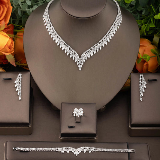 1 Set of Elegant Arabic-Style Cubic Zirconia Leaf-Shaped Jewelry Set Suitable for Women to Wear at Weddings, Banquets, and Parties. Gift Box Not Included