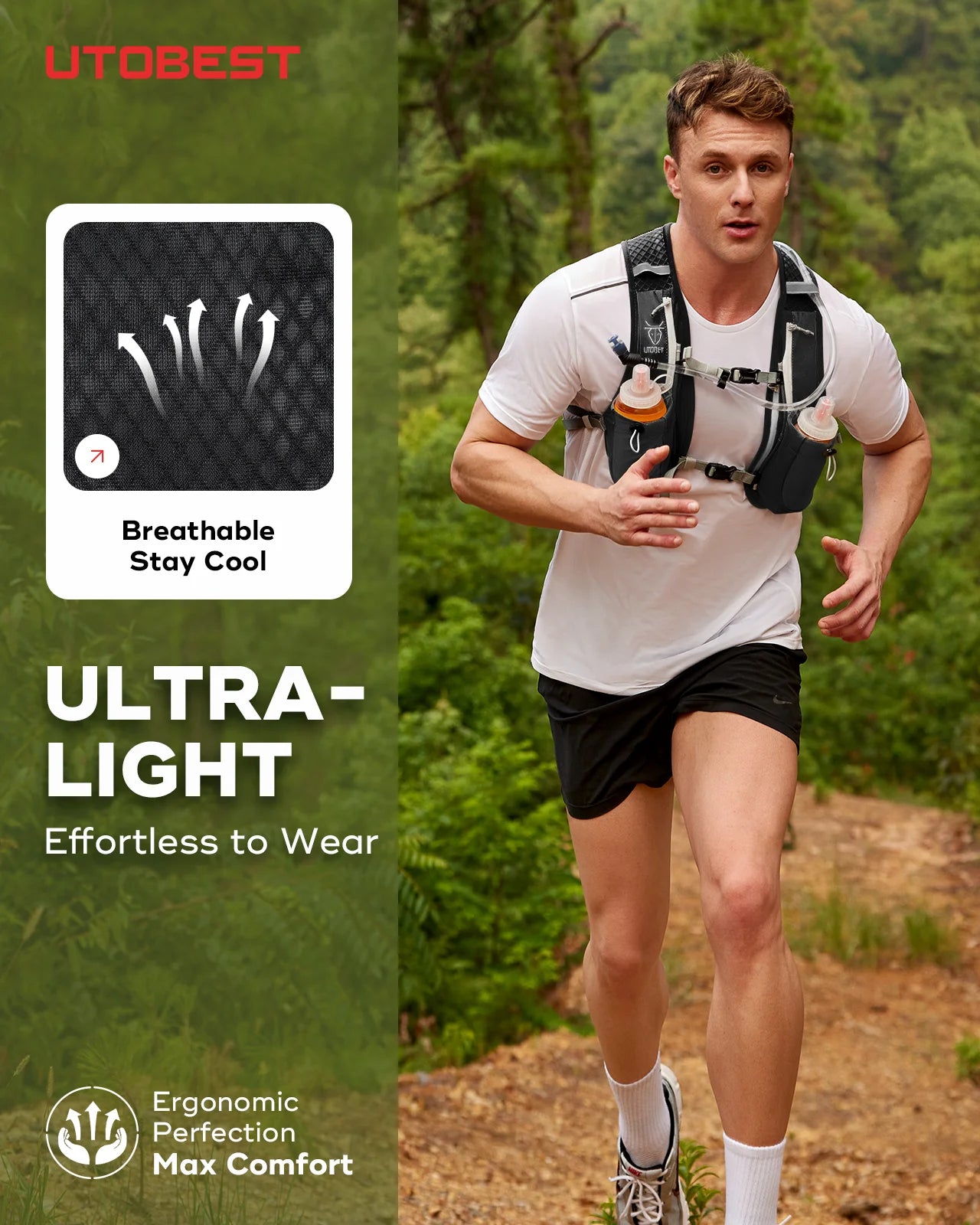 UTOBEST Trail Running Backpack 5L Ultra Lightweight Hydration Vest Breathable Functional Pack for Marathon Cycling Hiking