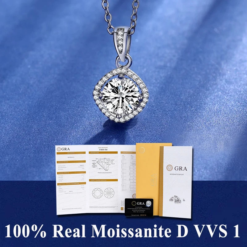 Silver 925 4 prong Moissanite Pendant Necklace For Women Trendy Design D Color VVS Pass Diamond Test Jewelry with box GRA
