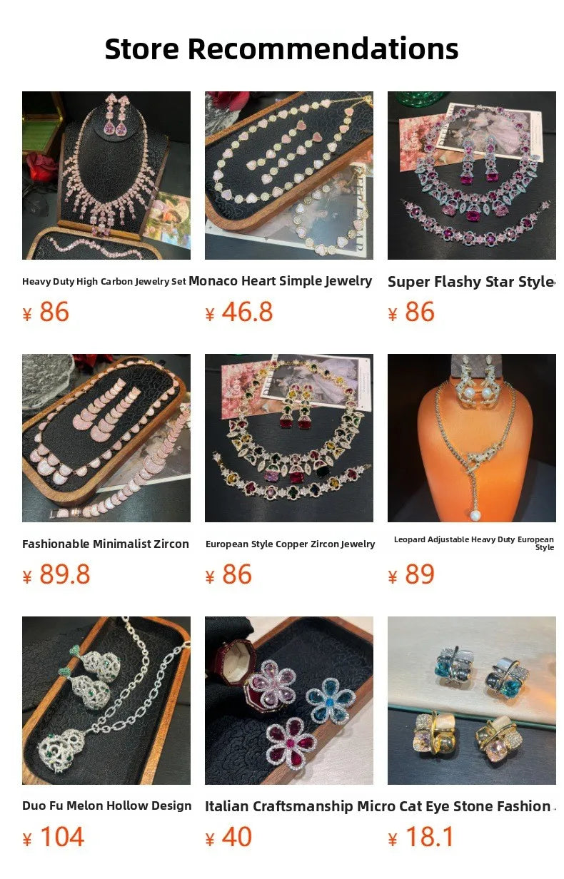Italian Fashion Ice Flower Zircon Jewelry Set Elegant High-End Cross-Border Best-Selling Necklace Earring Artistic Retro Style