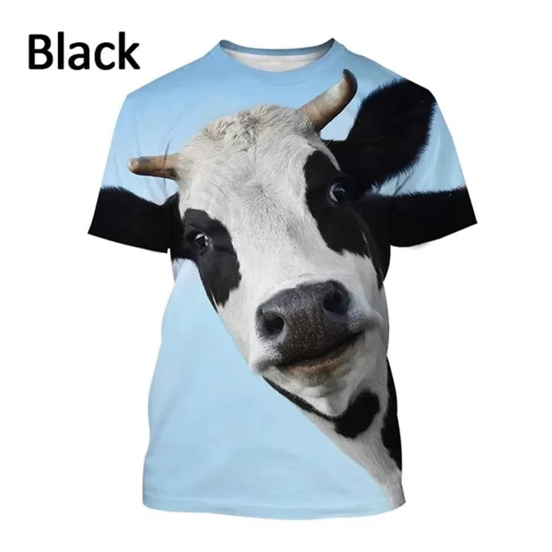 3D Printing Cow Animal T-Shirt For Men Women Funny Retro Pattern T Shirts Summer Loose Streetwear Tops O-Neck Tees Short Sleeves