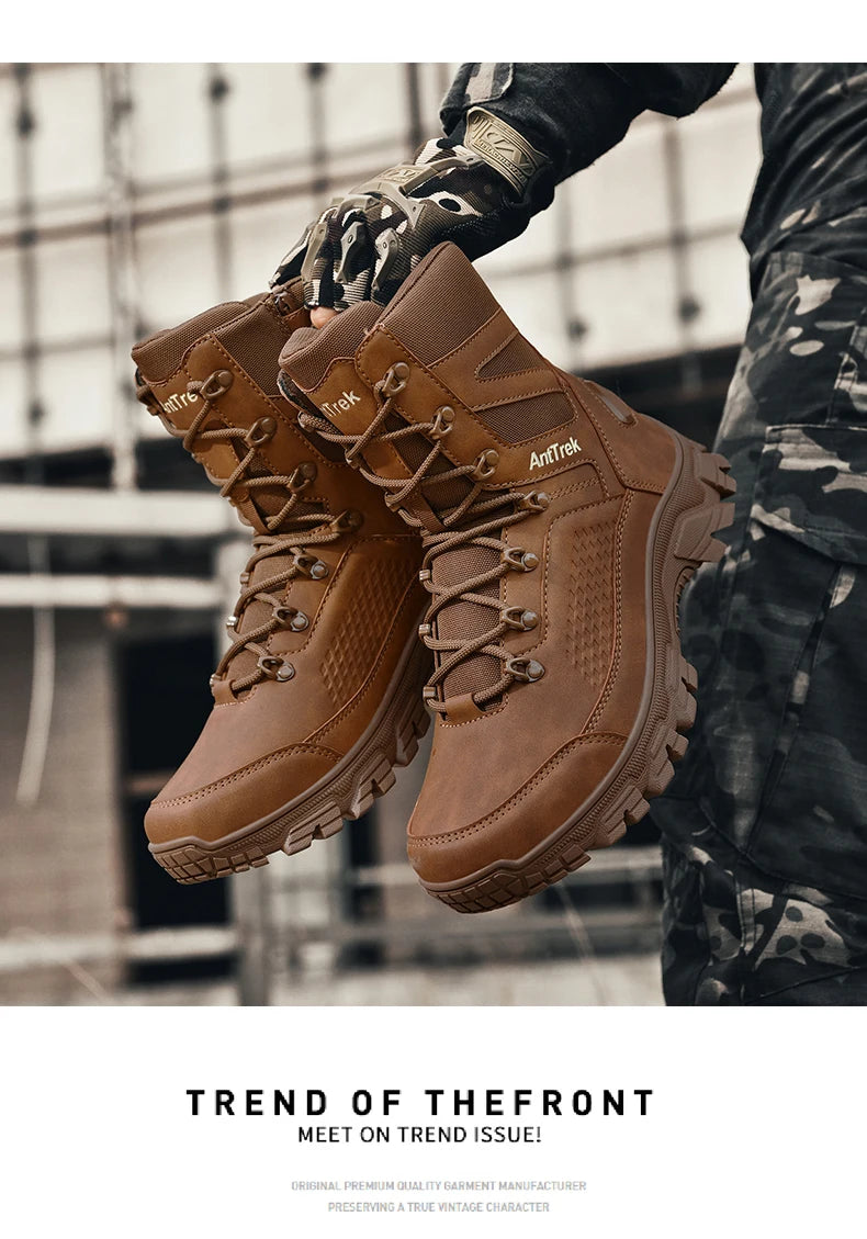 High Quality Fashion Brown Men's Hiking Boots Plus Size 46 Outdoor Tactical Boots Men Non-slip Trekking Boots for Men 2026
