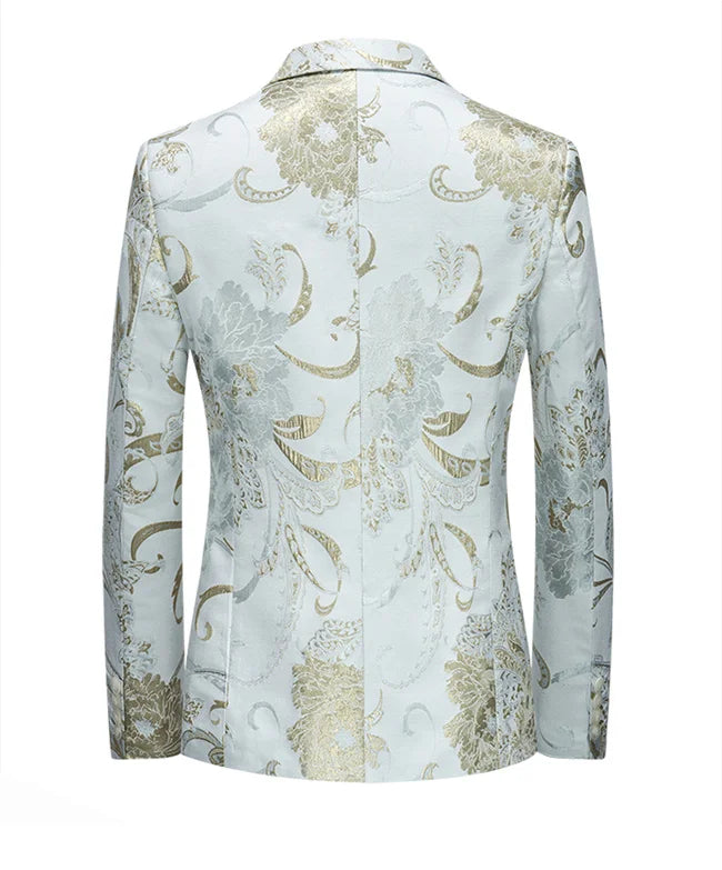 New Men Fashion Trend Wedding Party Jacquard Suit Jacket Single-breasted Slim Blazer Singer Host Stage Performance Dress Coats