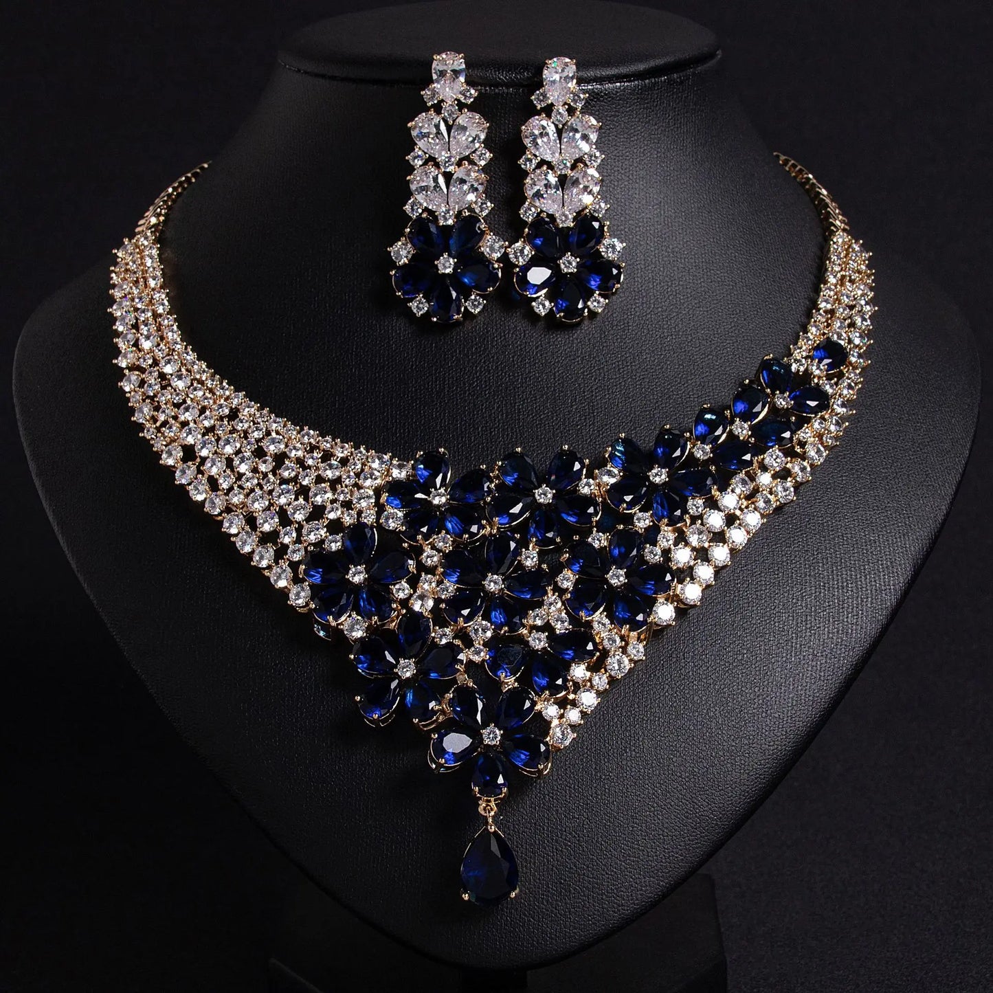 Gorgeous Atmosphere Colourful Flower Necklace Earrings Fine Glitter Jewellery 2 Pcs Set Nigerian Women Wedding Party Dress M-589