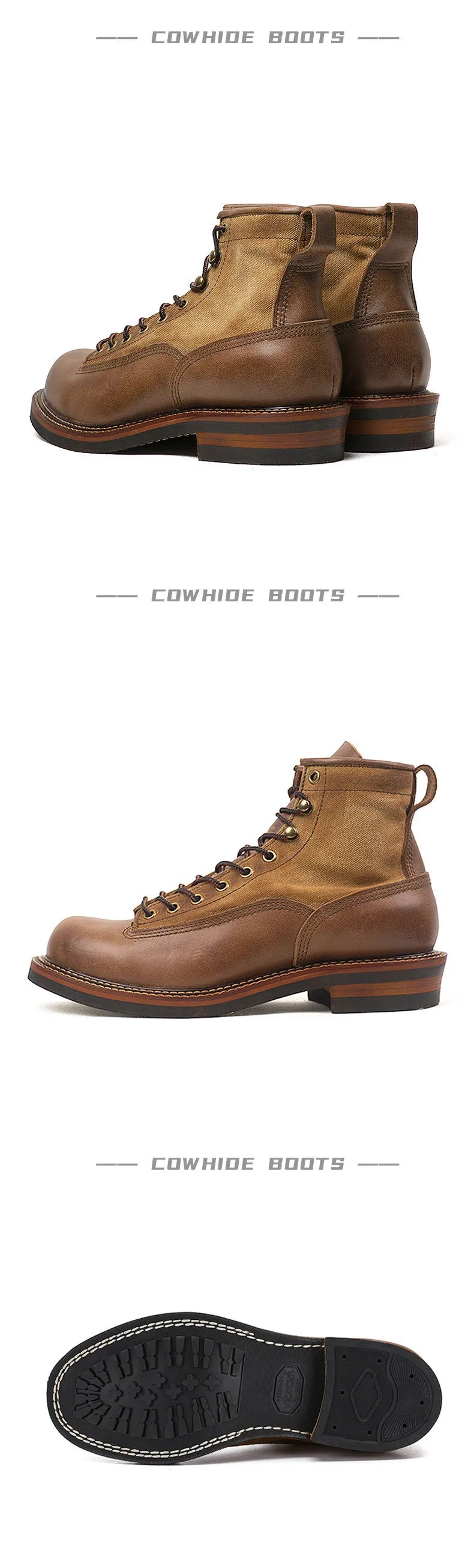 KOWM Hiking shoes cowhide men's trekking boot British ankle casual sneakers trekking shoes thick soled high top motorcycle boots