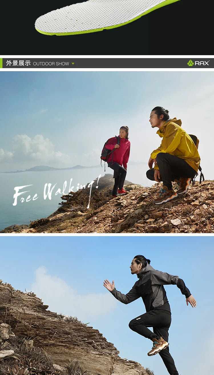 RAX Men Hiking Shoes Mid-top Waterproof Outdoor Sneaker Men Leather Trekking Boots Trail Camping Climbing Hunting Sneakers Women