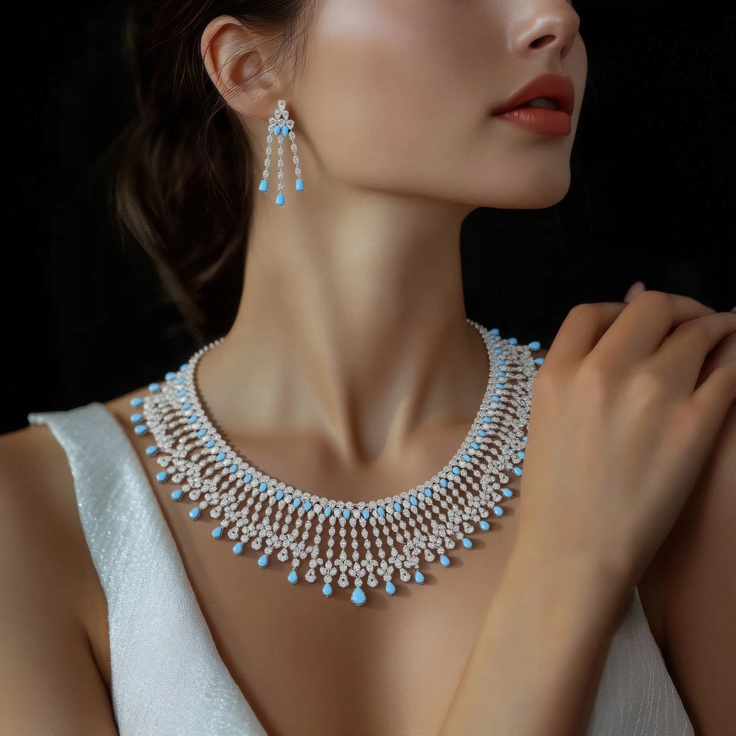 High Quality Charming Heartwarming Jewellery Necklace Earrings Ring Blue 4 Pcs Daily Party Banquet Wedding Women Costume M-563