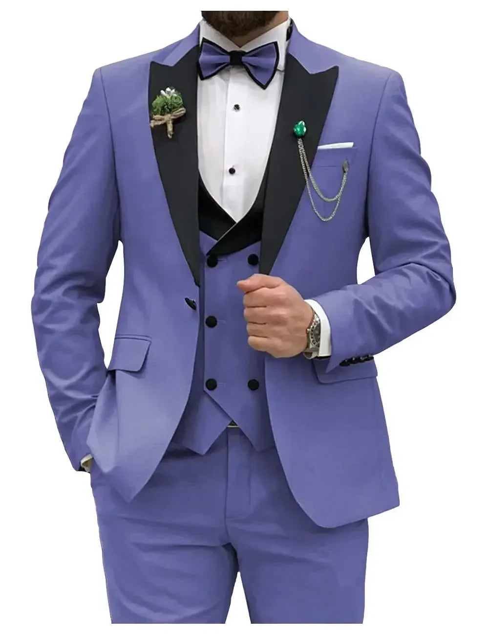 Slim Fit Men Suits Double Groom Formal Business Male Blazer Set Peak Lapel Party Wedding Tuxedo (Jacket+Vest+Pants)