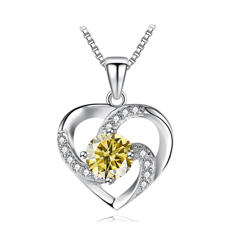 JoyceJelly 1CT Pass Tested Moissanite Heart Necklace for Women S925 Silver Gold Silver Color Diamond Pendant Birthday Party Gift
