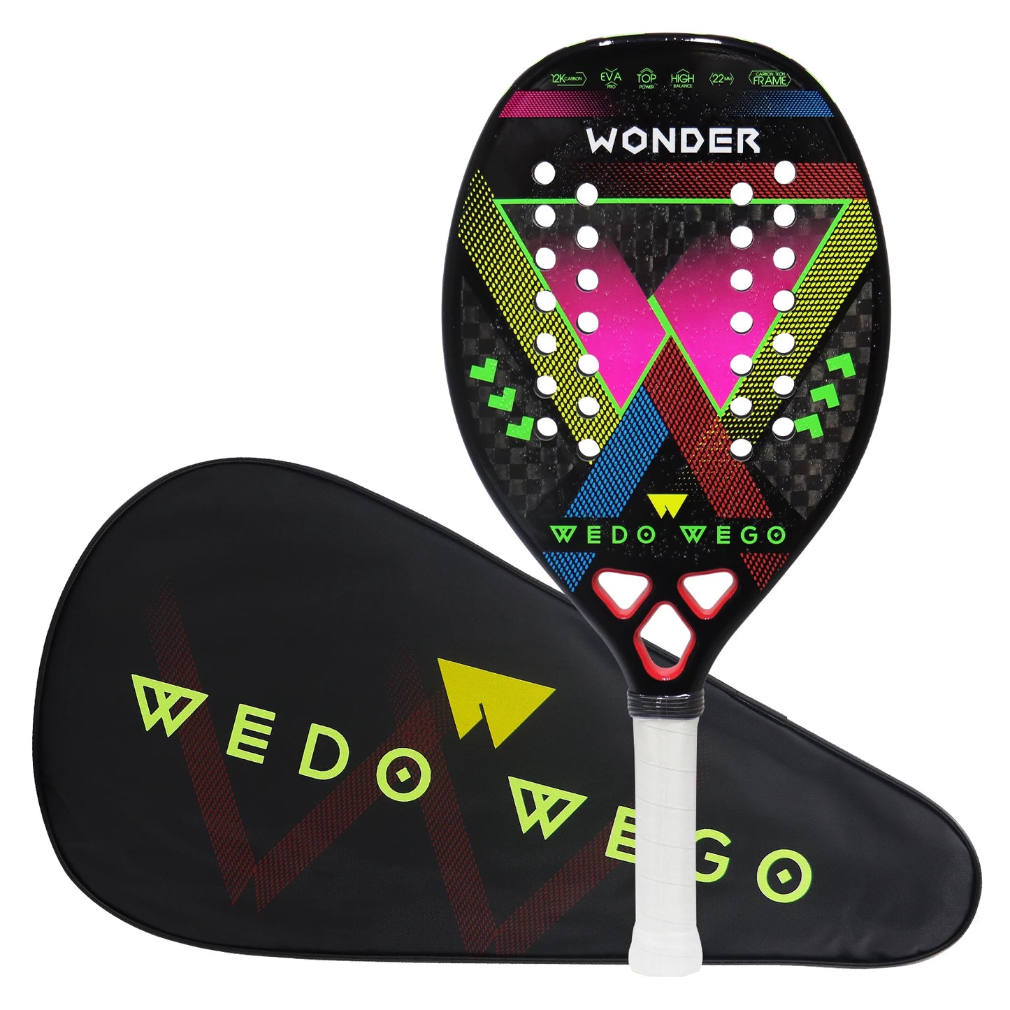 Pro-Grade Beach Tennis Racket - Carbon Fiber Material, Precision Drilled Holes & Frosted Rough Surface