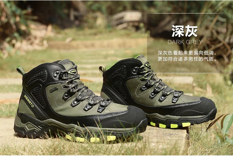 MERRTO cowhide Hiking shoes Men trekking boot mountian waterproof hunting Boots Male Sneakers Tactical Desert Combat Ankle Boots