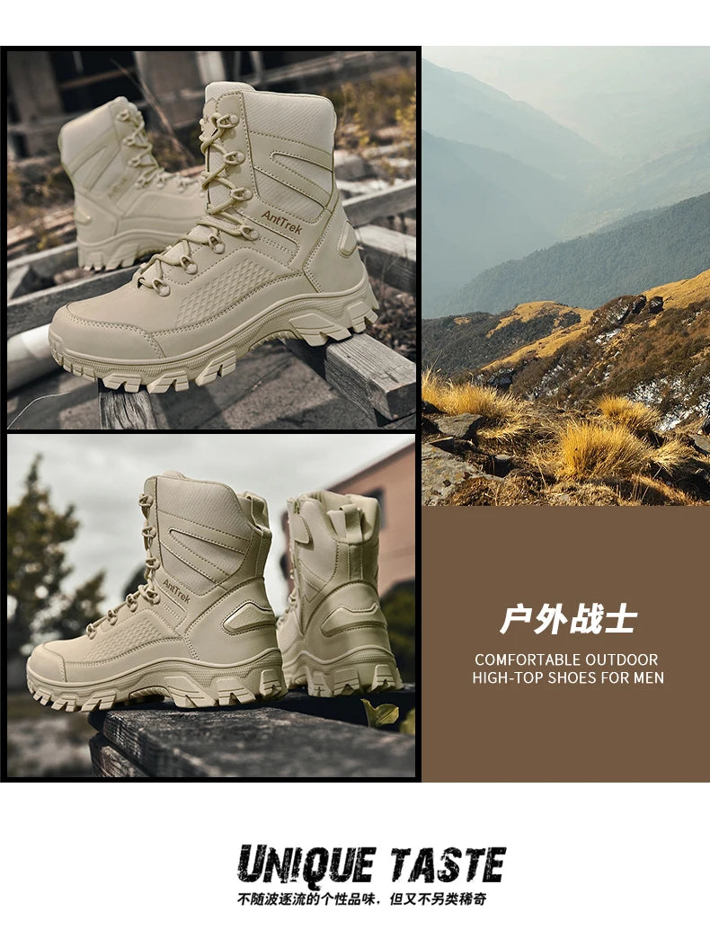 High Quality Fashion Brown Men's Hiking Boots Plus Size 46 Outdoor Tactical Boots Men Non-slip Trekking Boots for Men 2026