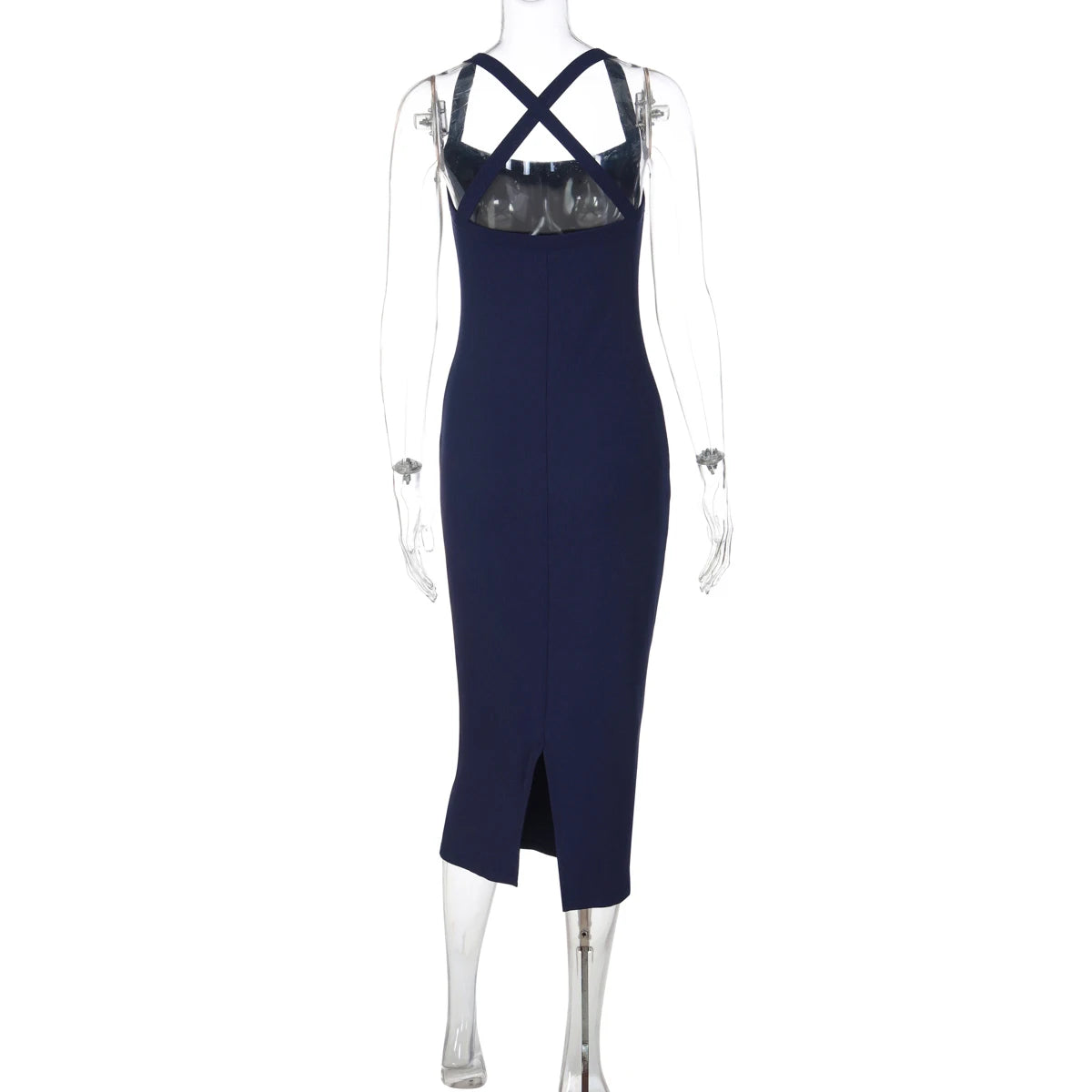 Hugcitar Halter Ribbed Solid Sleeveless Backless Sexy Slim Slit Midi Dress Spring Summer Fashion Clothes Birthday Party Festival