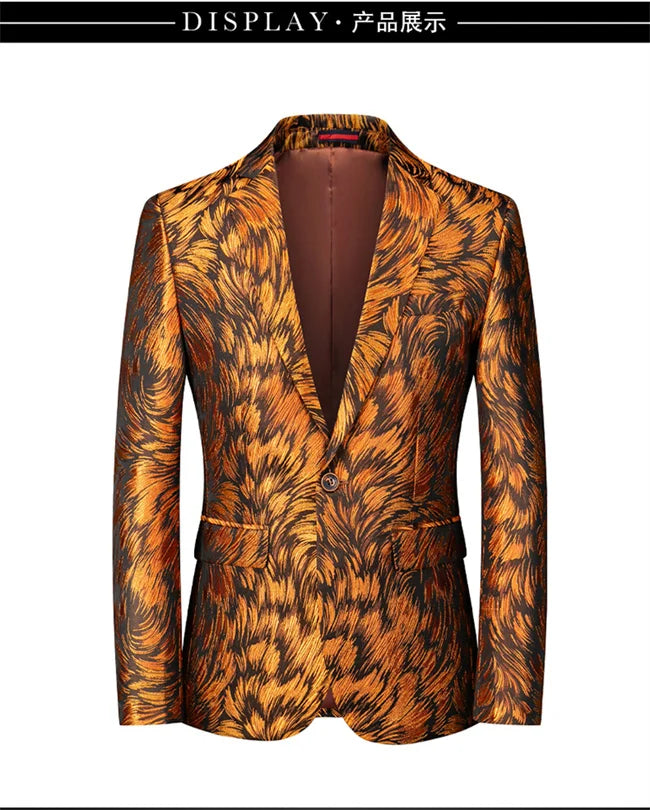 New Men Fashion Trend Wedding Party Jacquard Suit Jacket Single-breasted Slim Blazer Singer Host Stage Performance Dress Coats