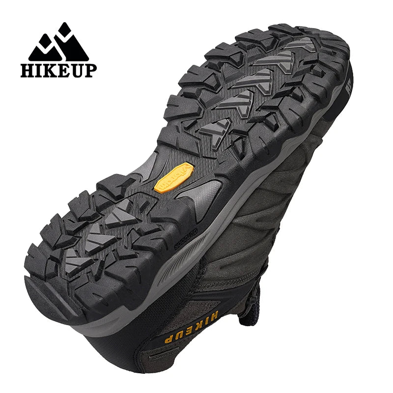 HIKEUP High Quality Leather Hiking Shoes Durable Outdoor Sport Men Trekking Leather Shoes Lace-Up Climbing Hunting Sneakers