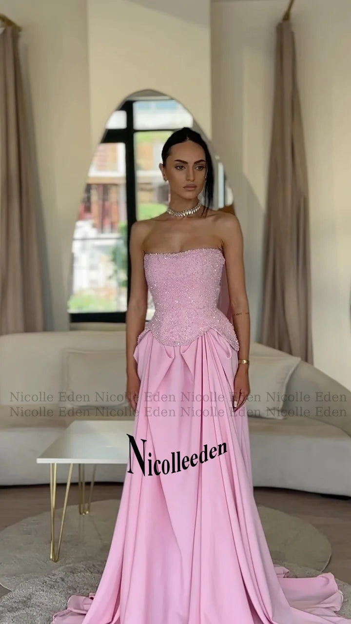 Nicolle Trendy A-Line Evening Dresses for Women Pleated Formal Evening Celebrity Dresses Vestidos De Noche Customized Plus Size