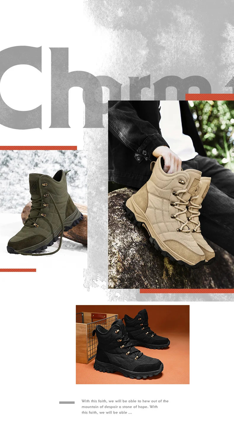 Winter Velvet Hiking Boots Men Warm Fur High Top Trekking Boots Man Outdoor Waterproof Men's Climbing Shoes zapatillas de hombre