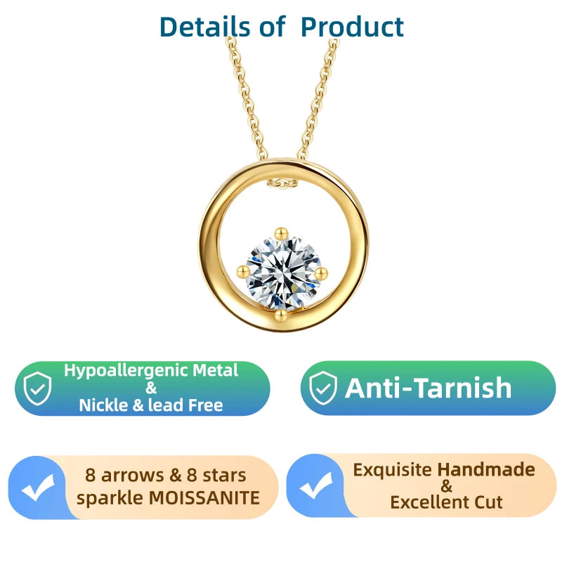LAMVOICE  jewelry for women,0.5 carat moissanite necklace , Hypoallergenic necklace, golden plated, christmas gift,high quality