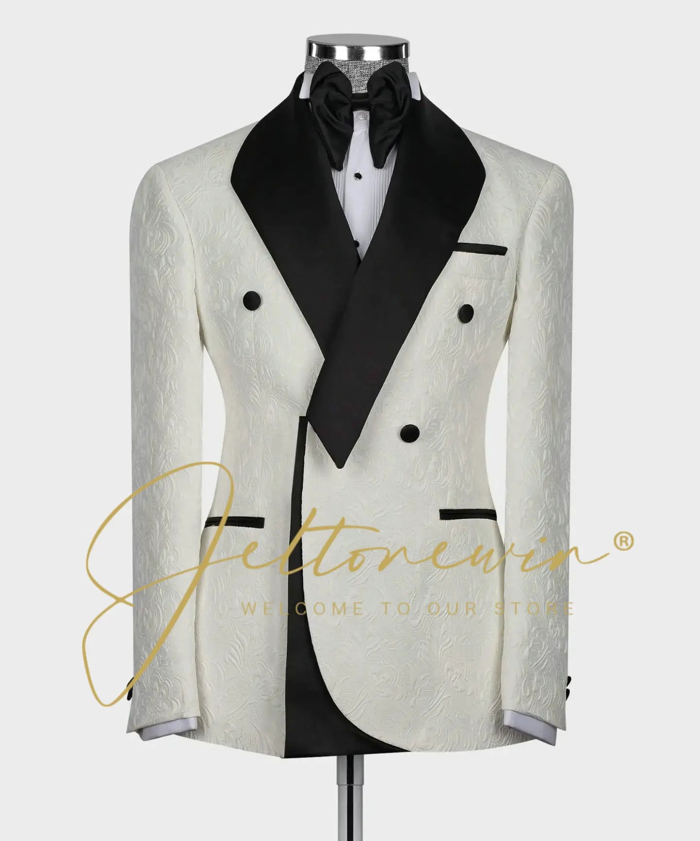 Blue Gold Jacquard Double Breasted Suit for Men Shawl Lapel Slim Fit Luxurious Fashion Statement Wedding Groom Stage Wear homme