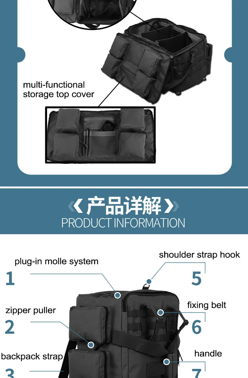 55L Luggage Duffel Bag Camping Backpack Tactical Large Bags Men's Hiking Travel Mountaineering Trip Utility Gym Weekend Duffle