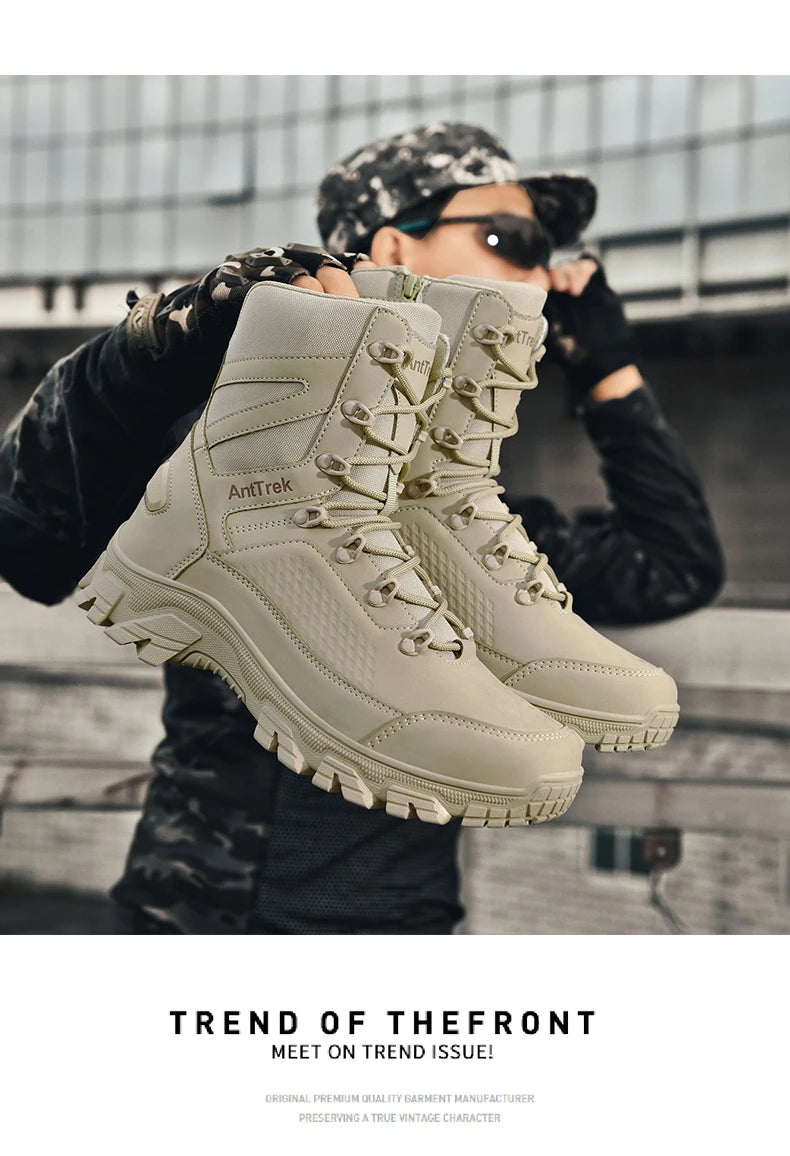 High Quality Fashion Brown Men's Hiking Boots Plus Size 46 Outdoor Tactical Boots Men Non-slip Trekking Boots for Men 2026