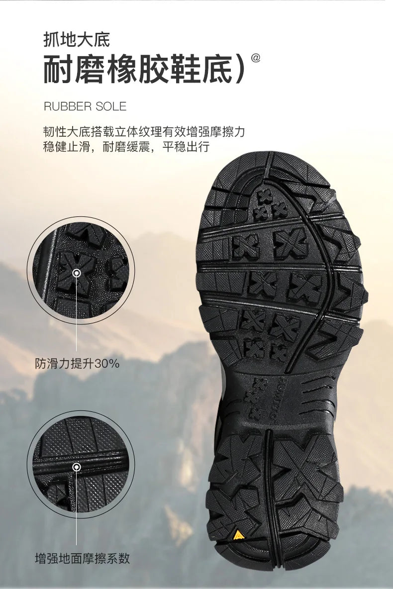 HUMTTO Cowhide Hiking shoes Men's waterproof hunting Boots Tactical Desert Combat Ankle trekking Boots Male Women warm Sneakers