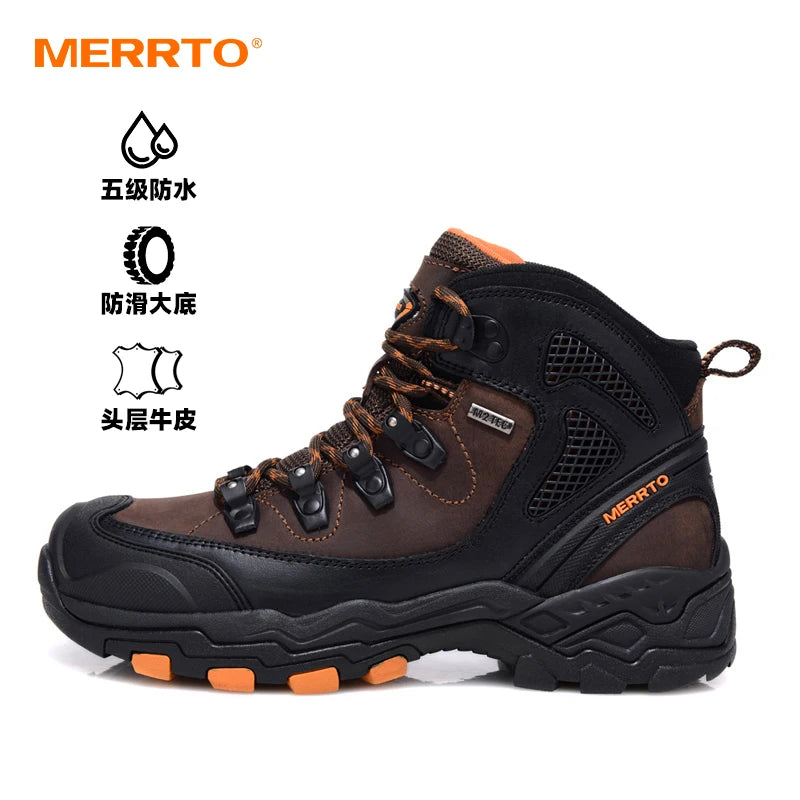 MERRTO cowhide Hiking shoes Men trekking boot mountian waterproof hunting Boots Male Sneakers Tactical Desert Combat Ankle Boots