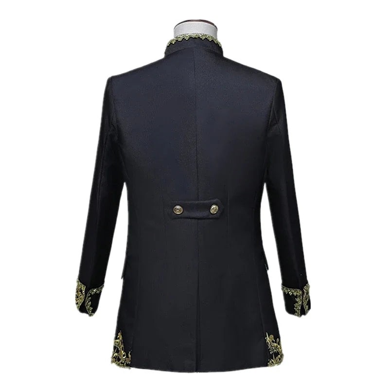 European Gold Vintage Tuxedo Men's Suit 3-Piece, Black Opera,Stage Performance Costume,White Men Sets S,M,L,XXL,3XL,4XL
